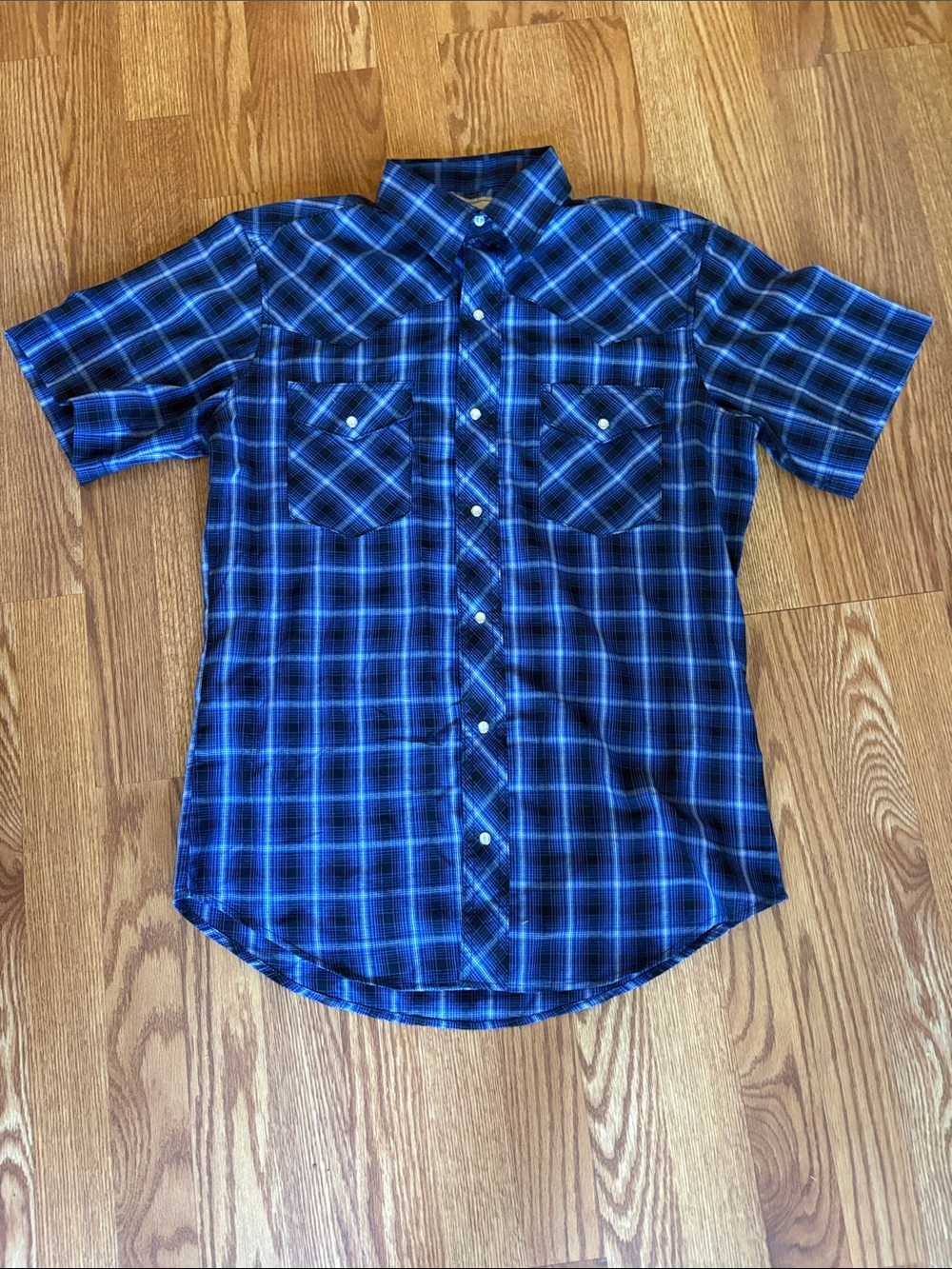 Blue Plaid Short-Sleeve Men's Shirt